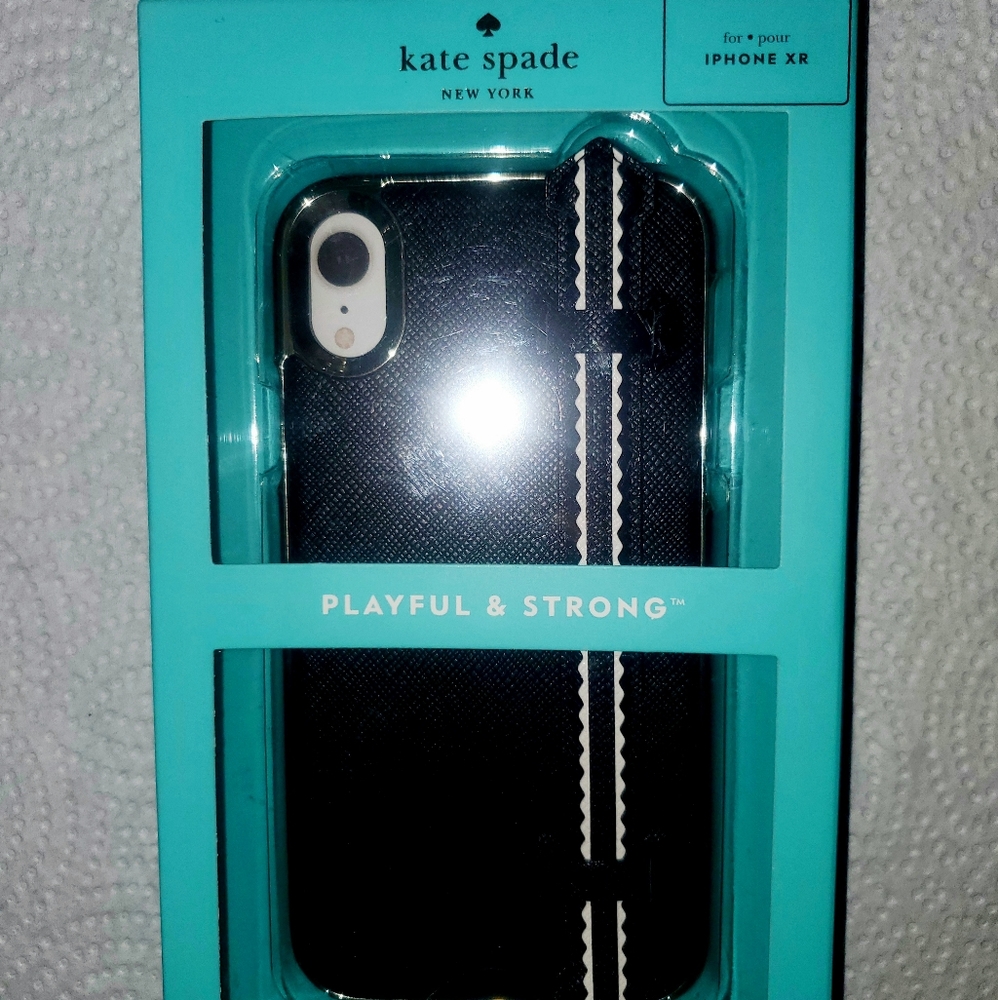 Black Kate Spade Iphone Xr Case with strap on Back